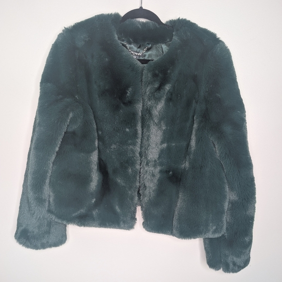 Karen Millen Forest Green Faux Fur Jacket sz 8 NWOT - Picture 2 of 9